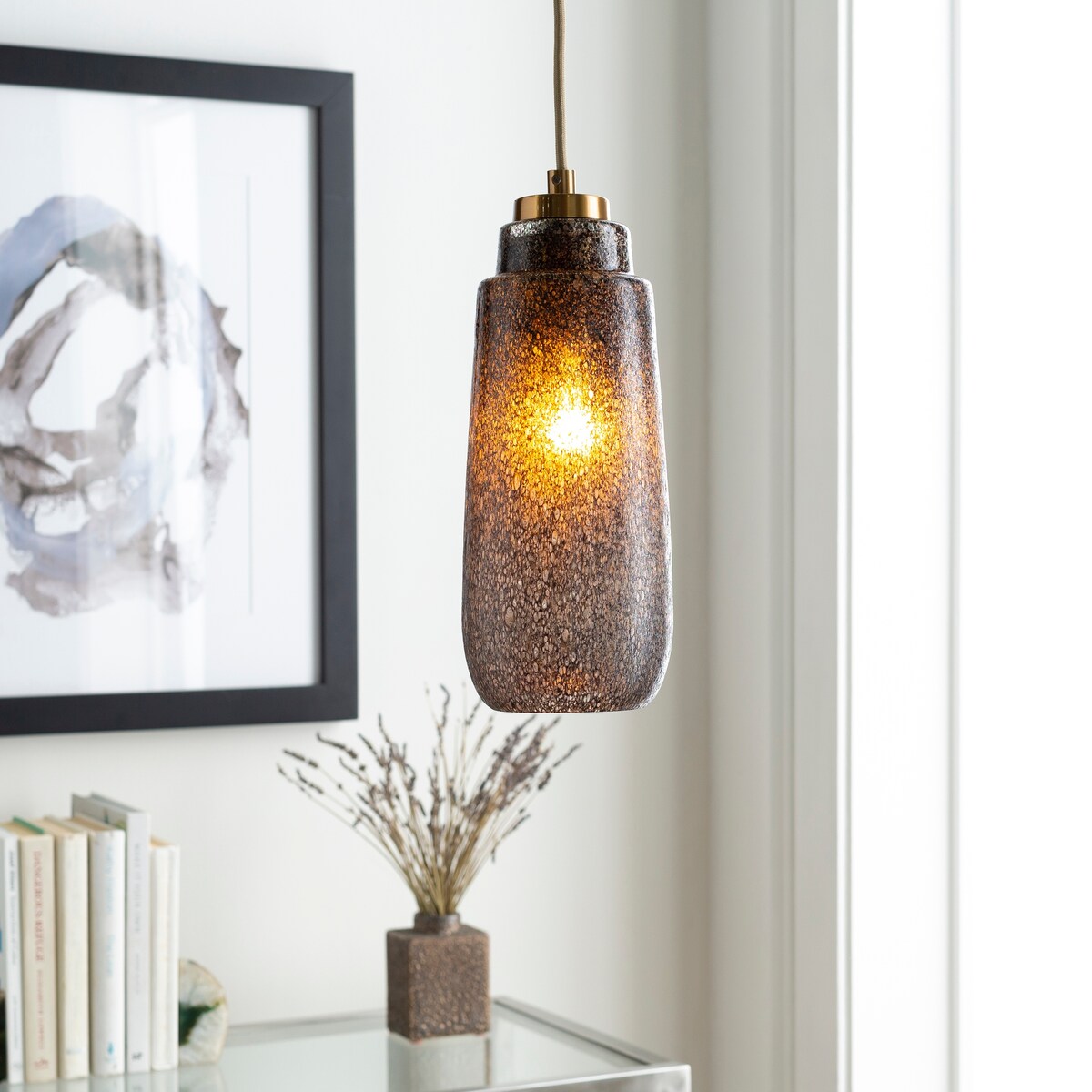 Artistic Weavers Ellington Contemporary Textured Glass 1-light Pendant - 5" x 5" x 14" - 5" x 5" x 14"