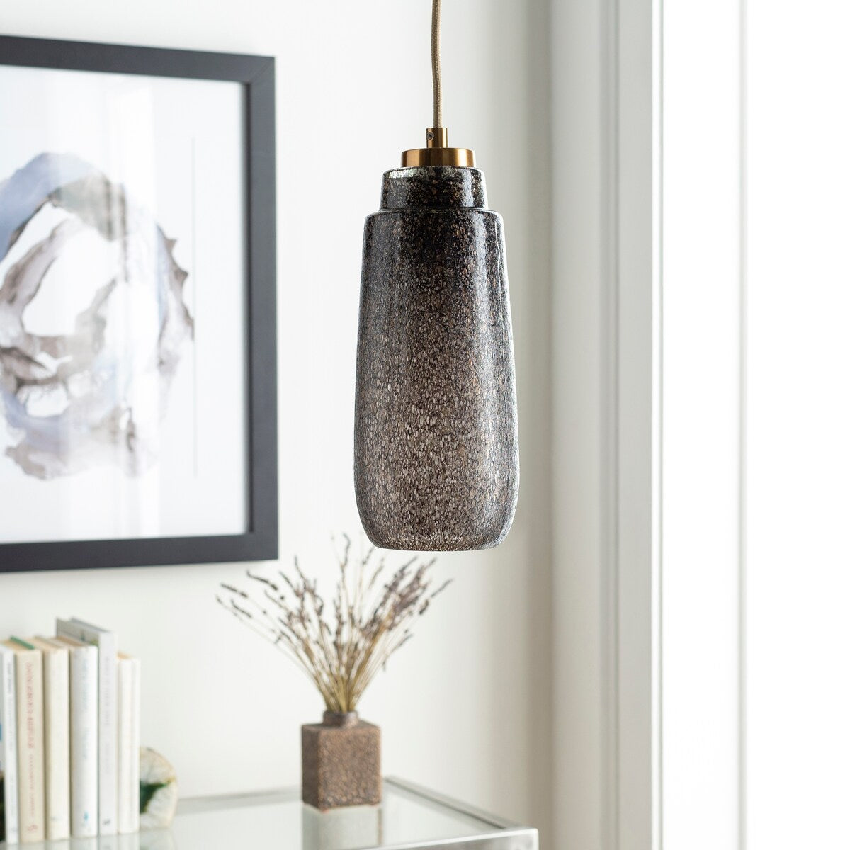 Artistic Weavers Ellington Contemporary Textured Glass 1-light Pendant - 5" x 5" x 14" - 5" x 5" x 14"