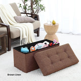 Foldable Tufted Linen Large Storage Ottoman Bench Foot Rest Stool/Seat - 15" x 30" x 15"