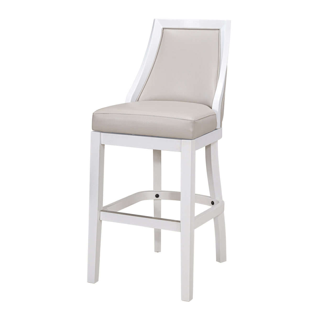 Ellis Swivel Bar Stool with High Back, White with Gray Seat