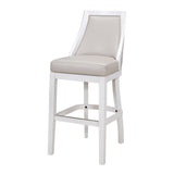 Ellis Swivel Bar Stool with High Back, White with Gray Seat