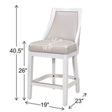 Ellis Swivel Bar Stool with High Back, White with Gray Seat