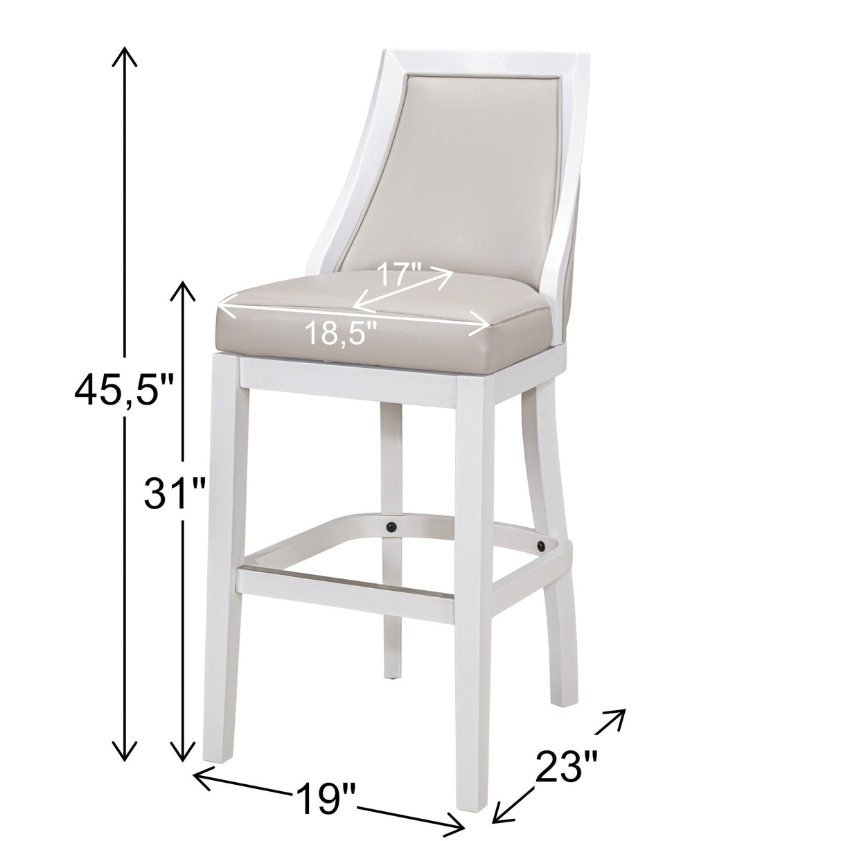Ellis Swivel Bar Stool with High Back, White with Gray Seat