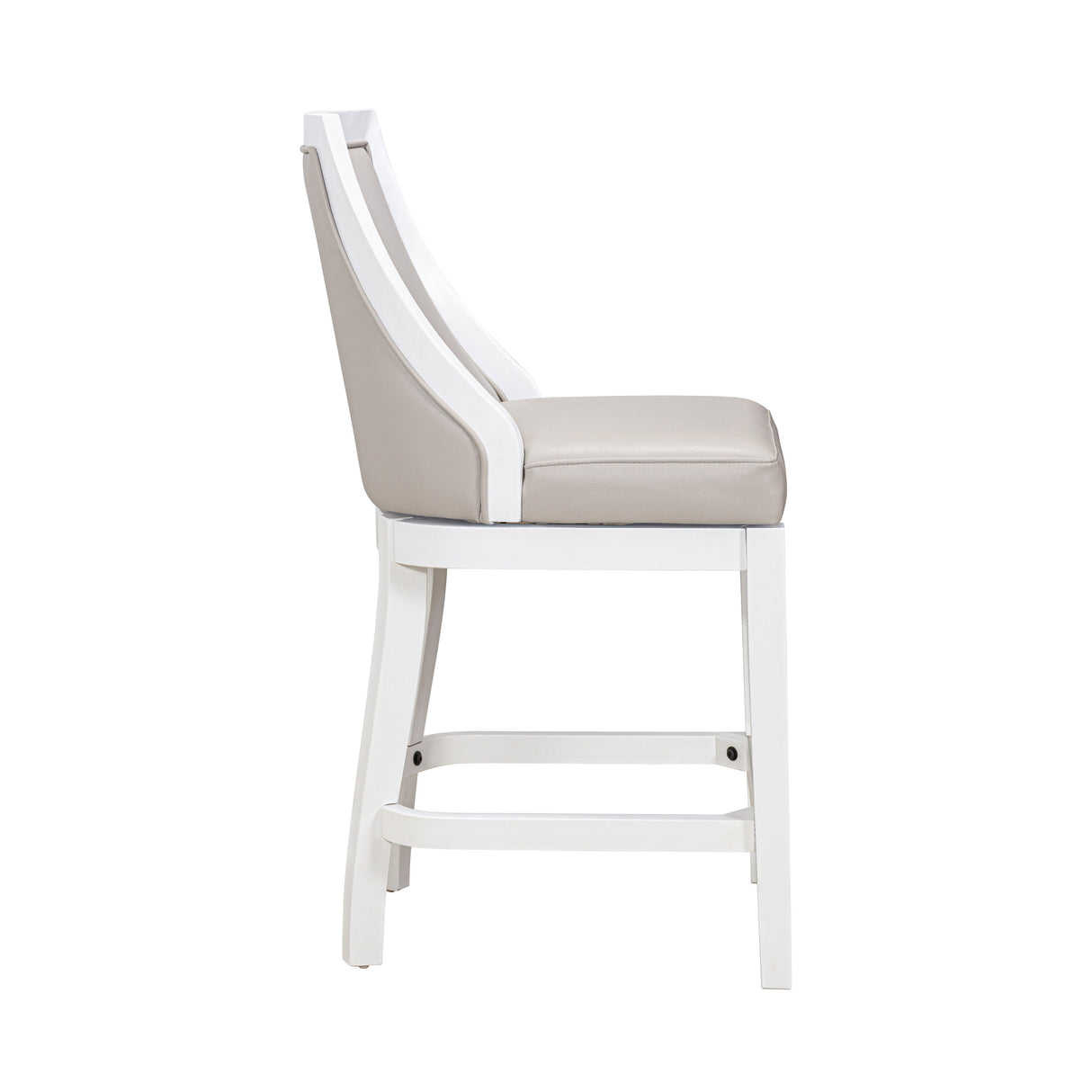 Ellis Swivel Bar Stool with High Back, White with Gray Seat