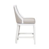 Ellis Swivel Bar Stool with High Back, White with Gray Seat