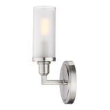 Strick & Bolton Monroe 1-light Bath Vanity in Pewter - pewter with frosted glass with clear rim accent