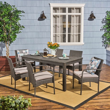 Elmar Outdoor 7 Piece Wood and Wicker Expandable Dining Set by Christopher Knight Home
