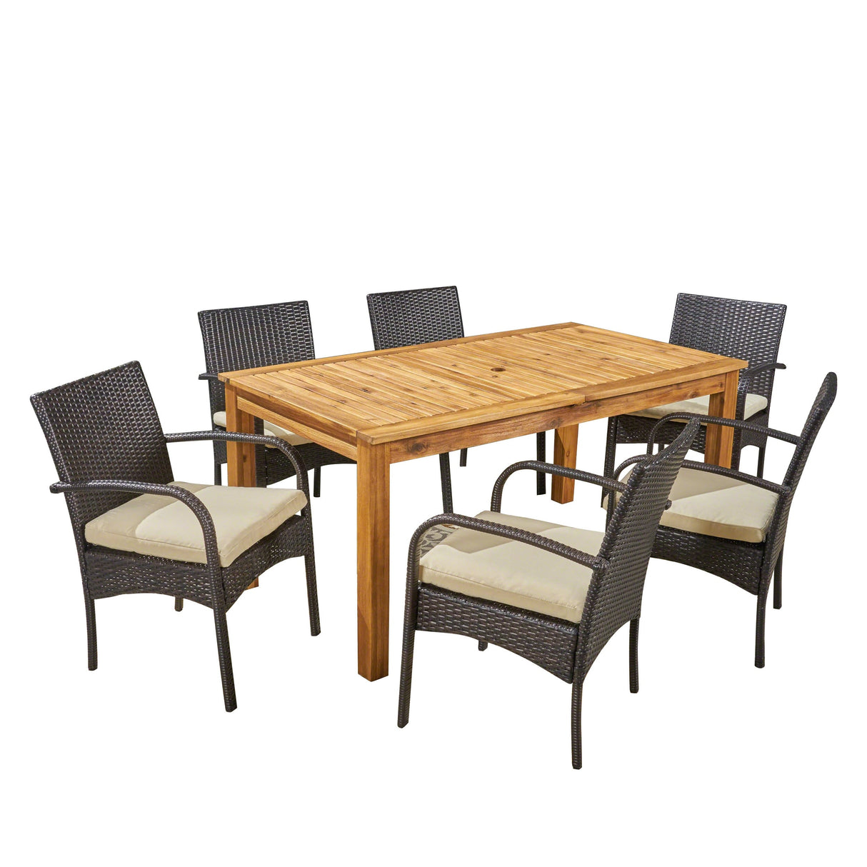 Elmar Outdoor 7 Piece Wood and Wicker Expandable Dining Set by Christopher Knight Home
