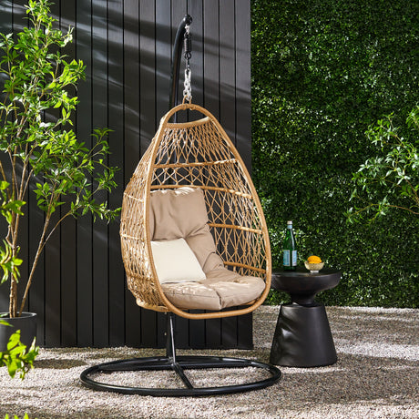 Elmcrest Outdoor Wicker and Rope Hanging Chair with Stand by Christopher Knight Home - 400 lb limit