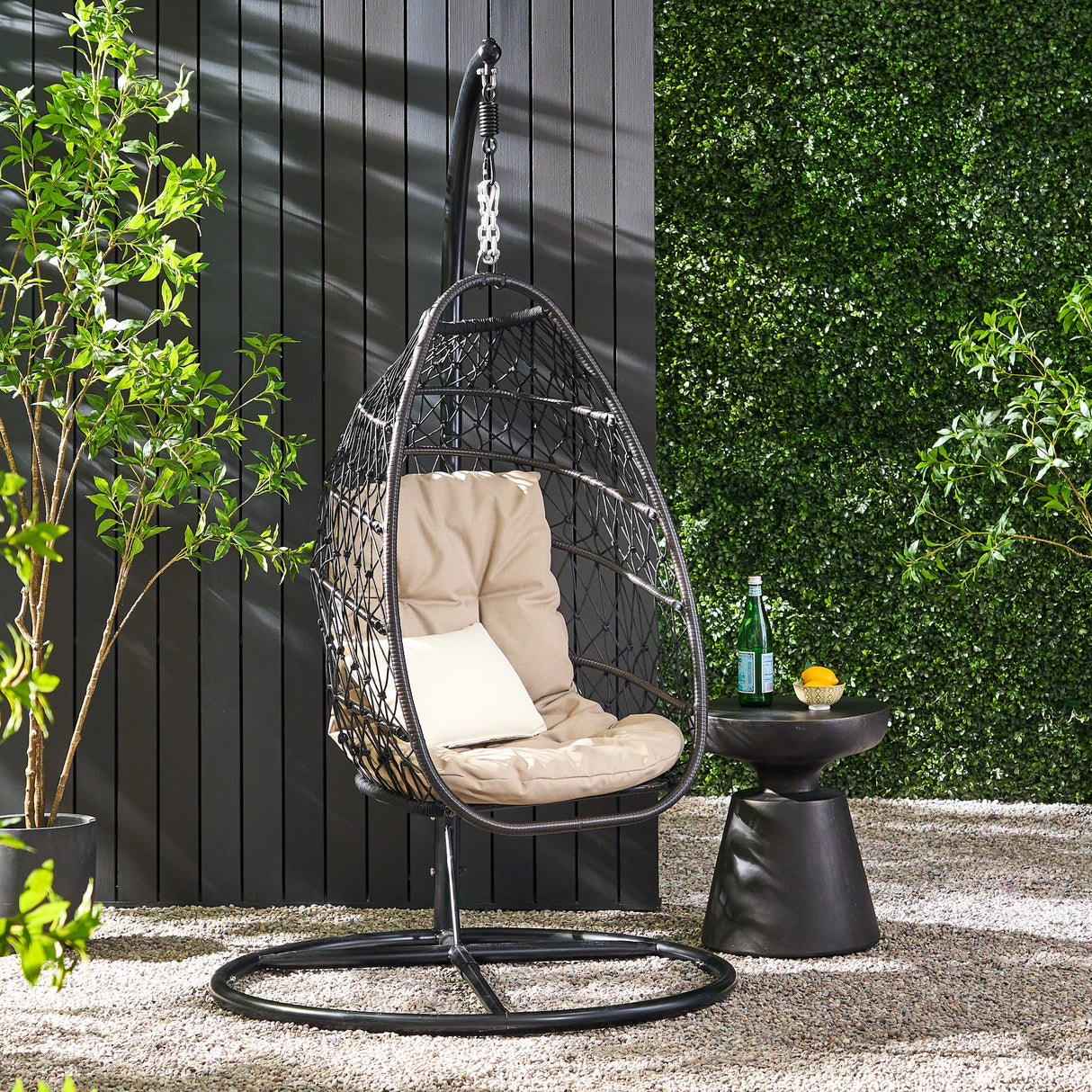 Elmcrest Outdoor Wicker and Rope Hanging Chair with Stand by Christopher Knight Home - 400 lb limit