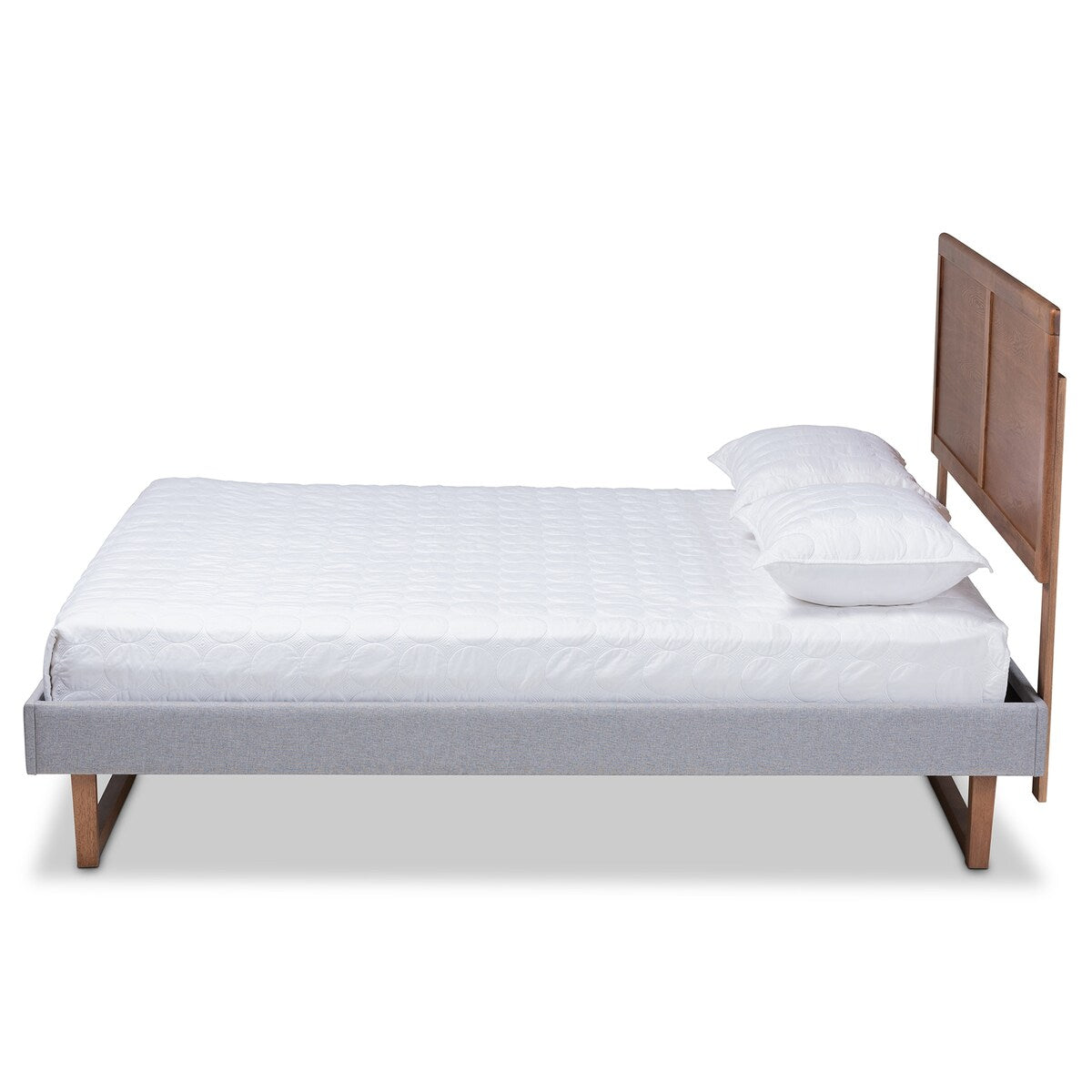 Eloise Rustic Modern Light Grey Fabric Upholstered and Ash Walnut Brown Finished Wood Queen Size Platform Bed