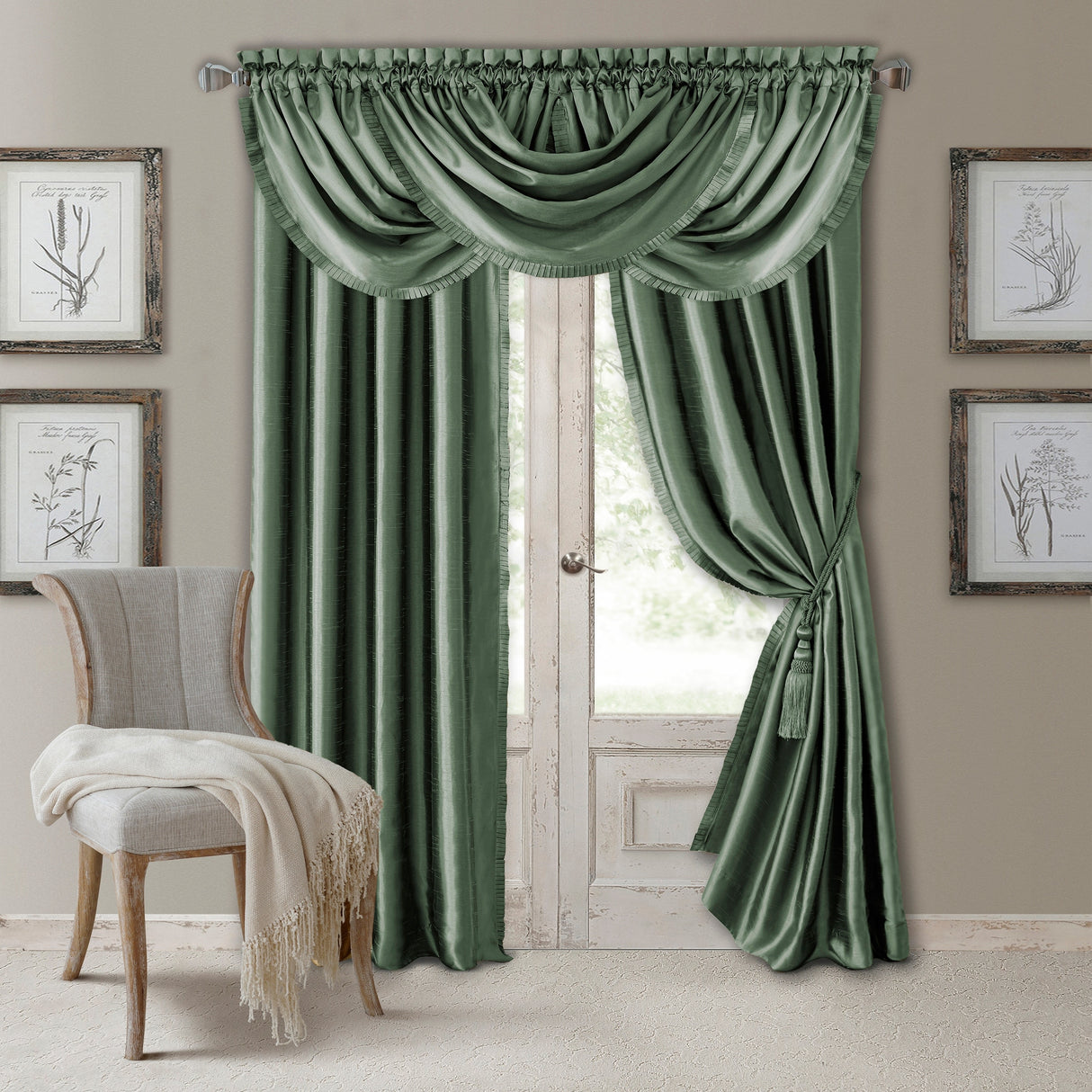 Elrene Versailles Faux Silk Waterfall Window Valance - 52" w x 36" l