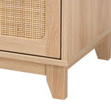 Elsbeth Mid-Century Modern Light Brown Finished Wood and Natural Rattan 1-Drawer End Table