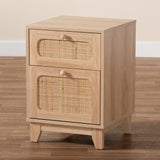 Elsbeth Mid-Century Modern Light Brown Finished Wood and Natural Rattan 1-Drawer End Table