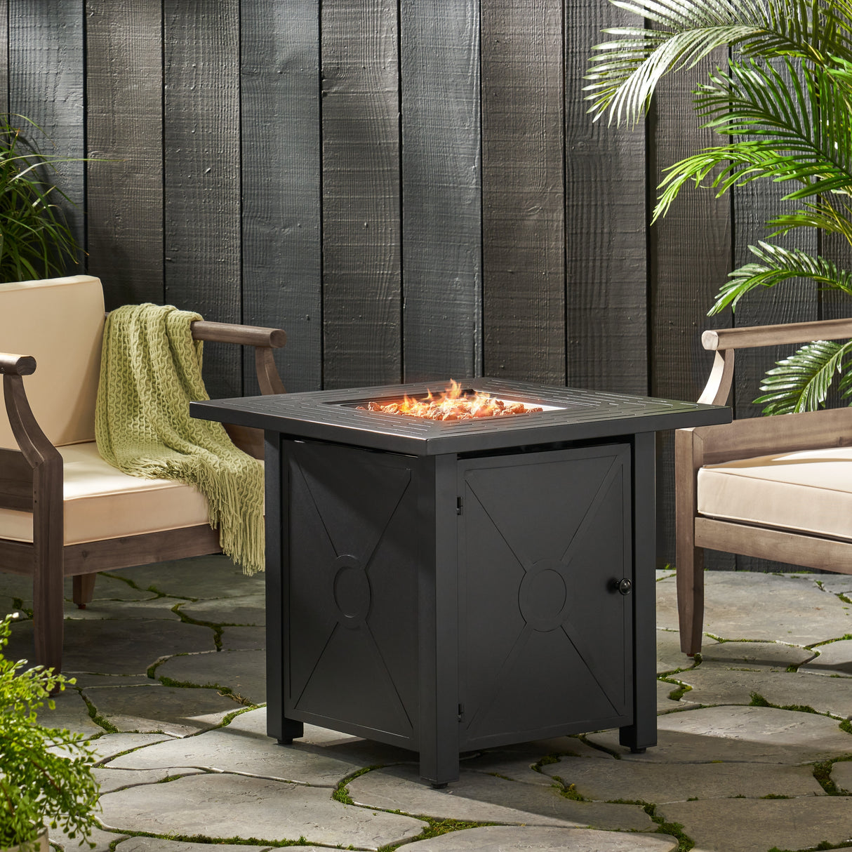 Elwick Outdoor Outdoor 40,000 BTU Iron Square Fire Pit, Black by Christopher Knight Home