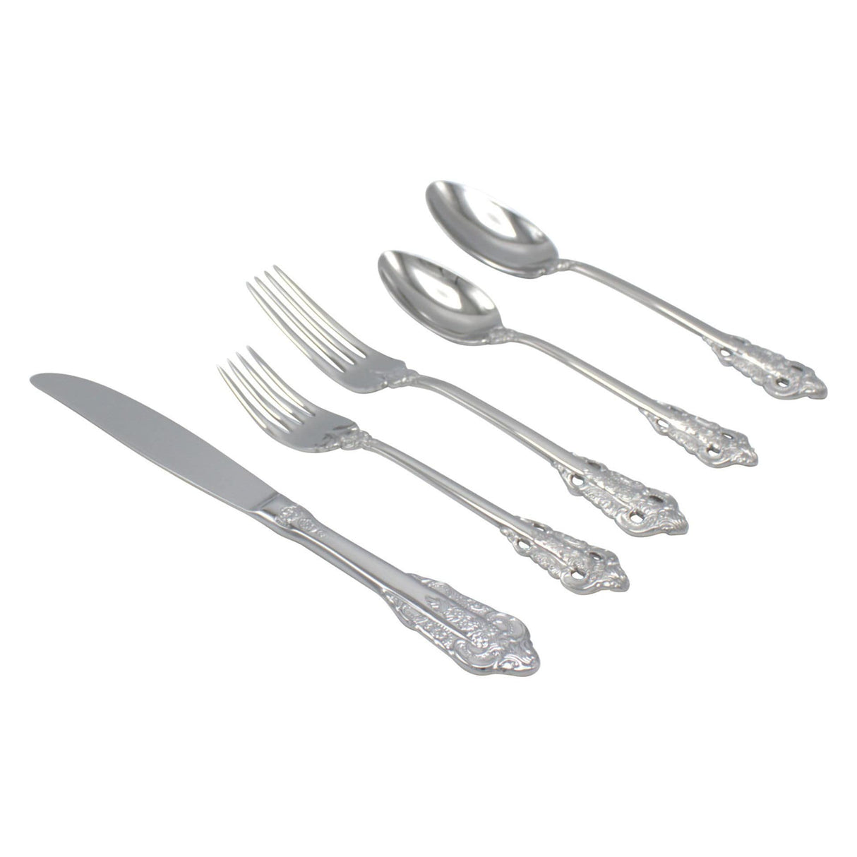 Elyon Baroque Reflective Silver 20-Piece Flatware Set Stainless Steel Service For 4