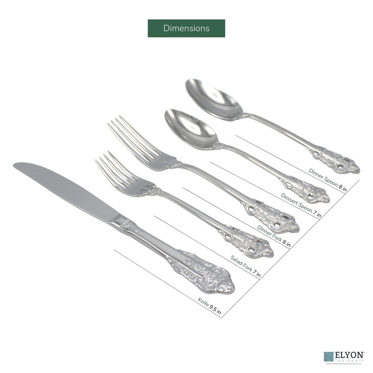 Elyon Baroque Reflective Silver 20-Piece Flatware Set Stainless Steel Service For 4