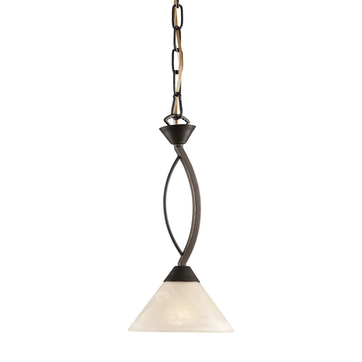 Elysburg 1-Light Mini Pendant in Oil Rubbed Bronze with White Marbleized Glass