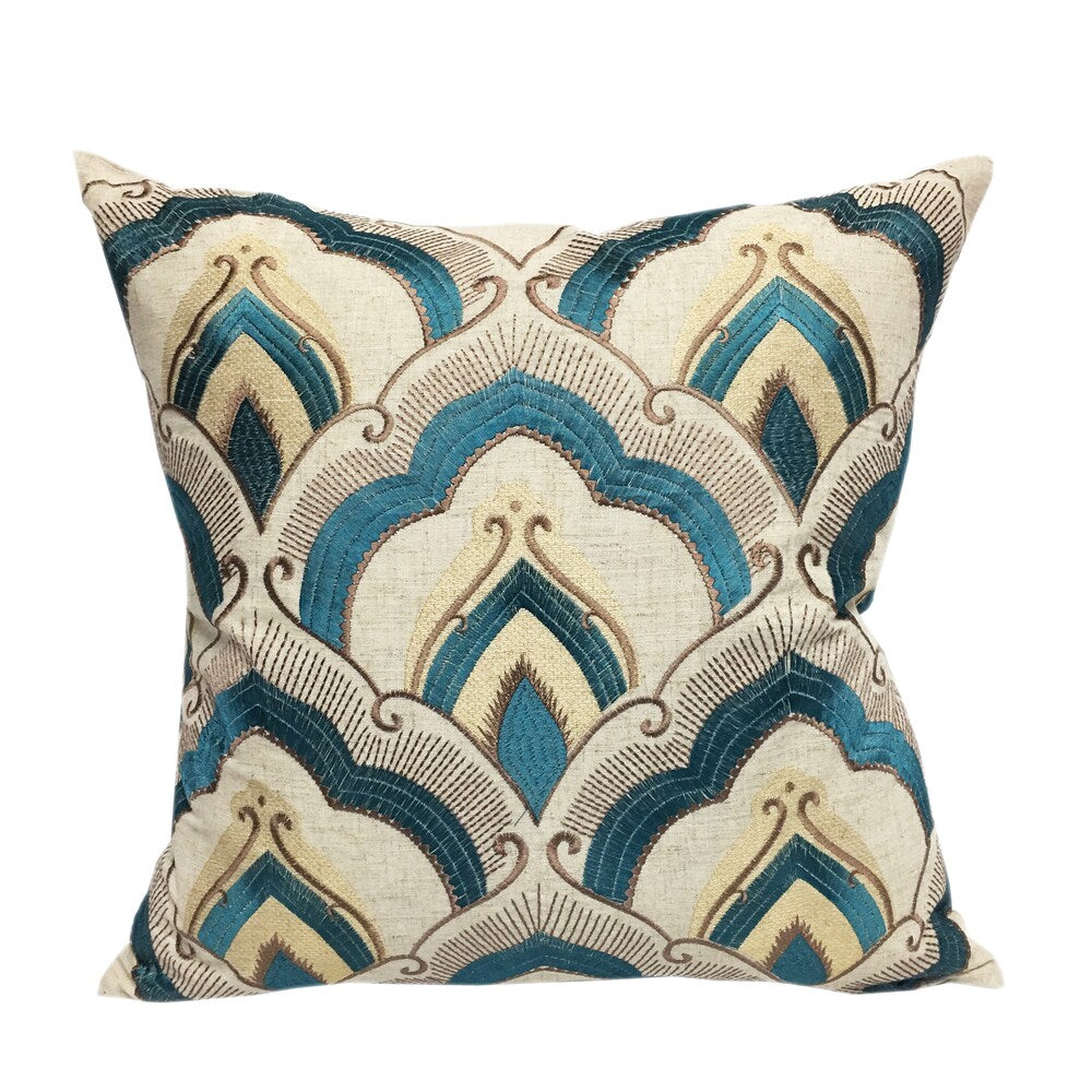 Embroidered Linen Poly Green and Teal Raybrook Throw Pillow