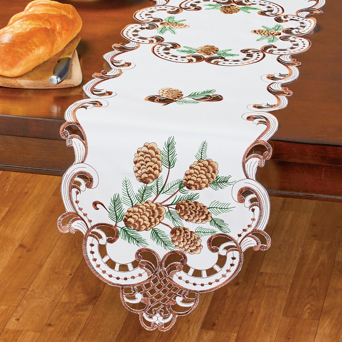 Embroidered Pinecone Cutwork Table Linens