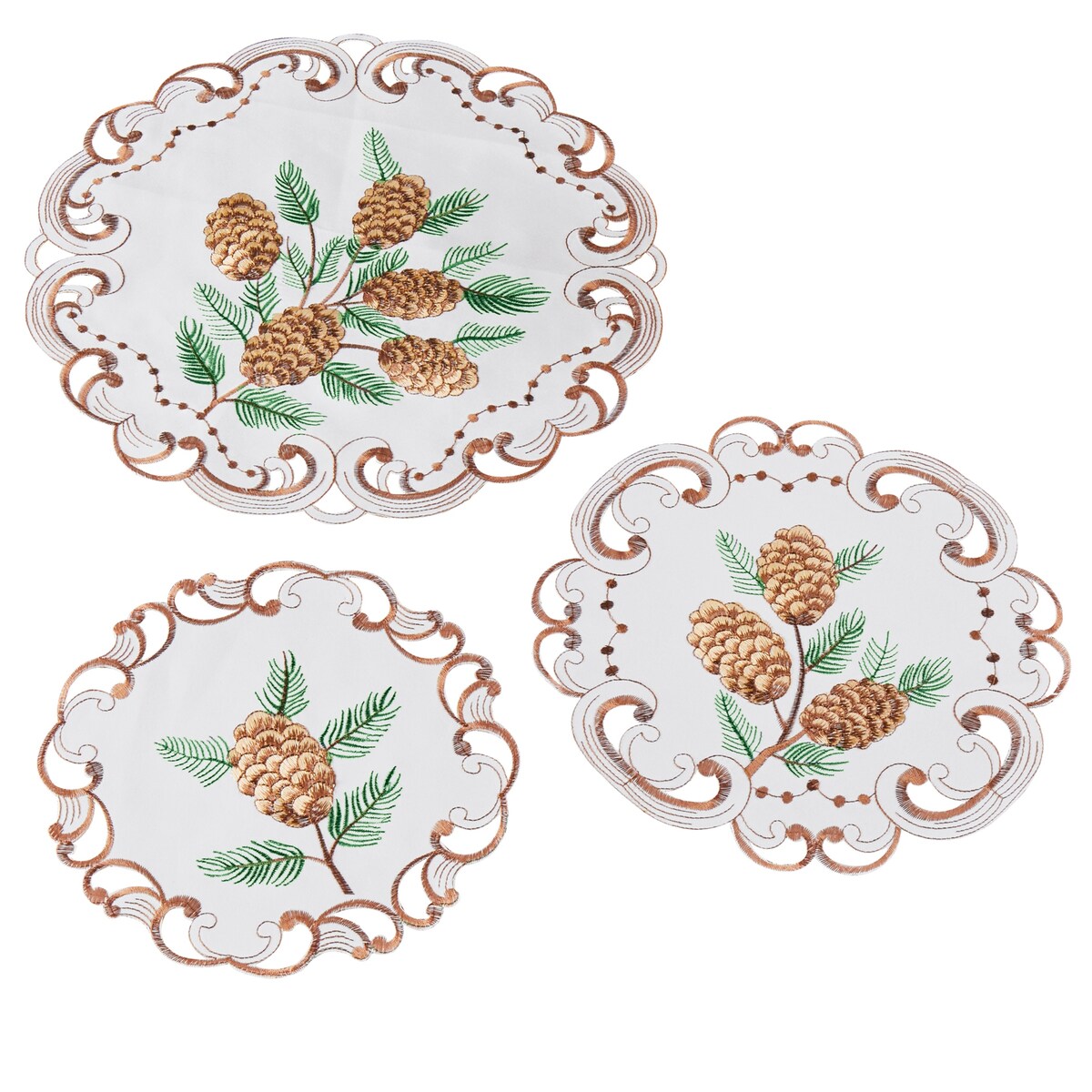 Embroidered Pinecone Cutwork Table Linens