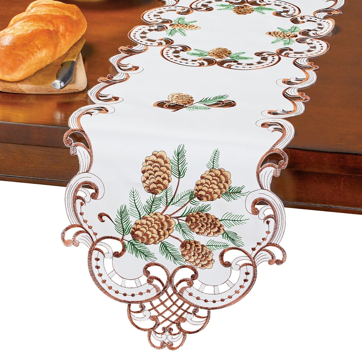 Embroidered Pinecone Cutwork Table Linens