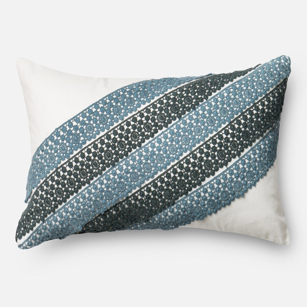 Embroirdered Cotton Blue/ White 13 x 21 Throw Pillow or Pillow Cover