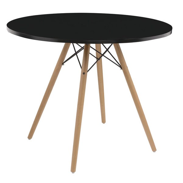 Annette White and Natural Beechwood 40" Round Dining Table with Round Top, Wood Legs, And Metal Supports