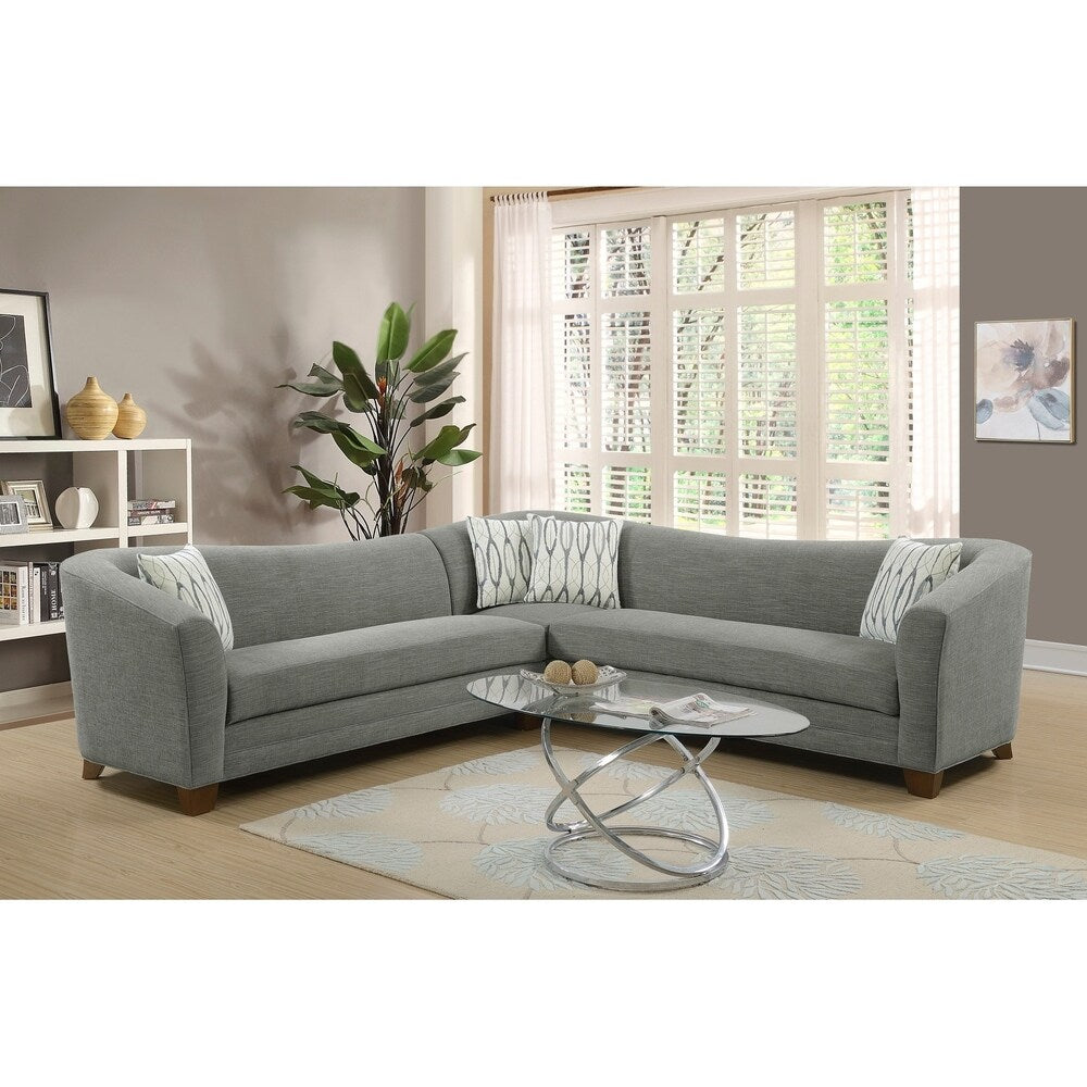 Cassandra Gray Sectional, with Pillows, Turned Wood Feet And Curved Back And Arms