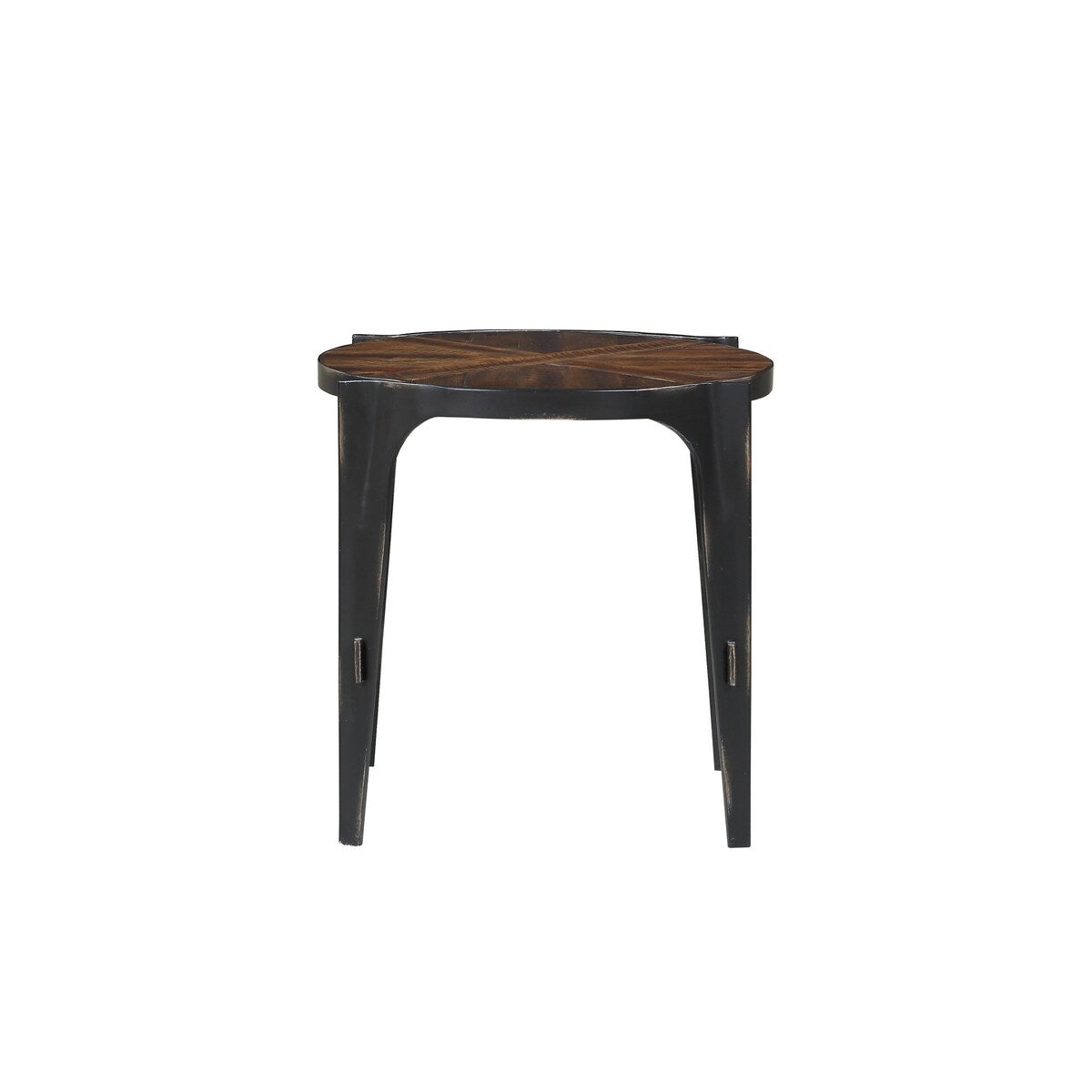 Emerald Home Franklin's Forge Honeyed Amber and Antique Black Round End Table with Pieced Wood Top And Forged Steel Legs