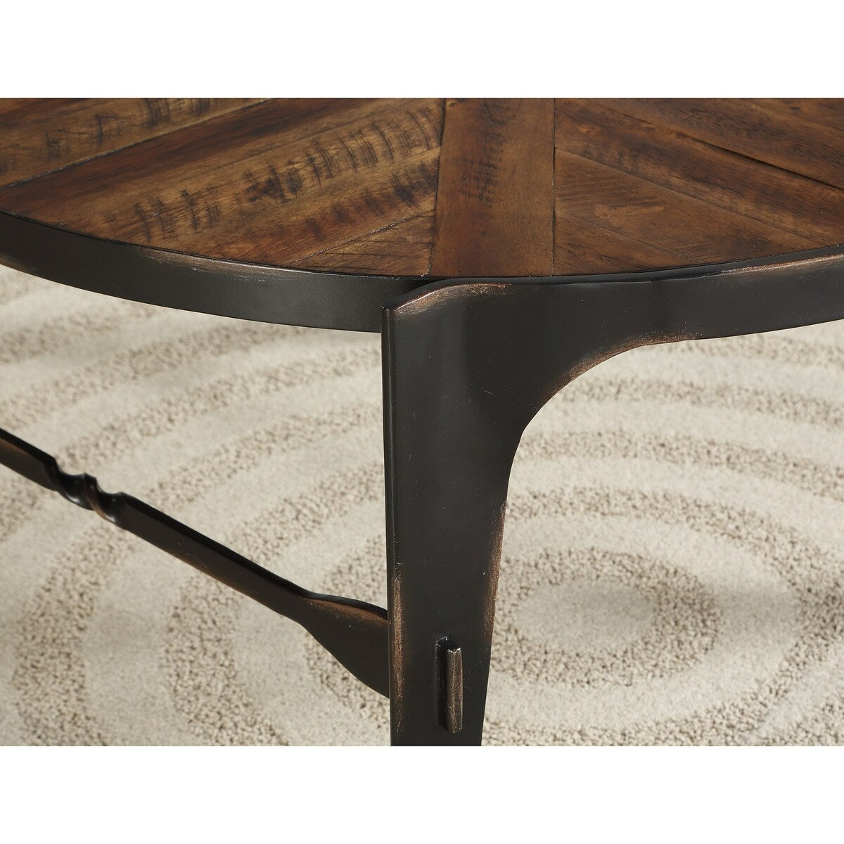 Emerald Home Franklin's Forge Honeyed Amber and Antique Black Round End Table with Pieced Wood Top And Forged Steel Legs