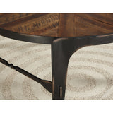 Emerald Home Franklin's Forge Honeyed Amber and Antique Black Round End Table with Pieced Wood Top And Forged Steel Legs