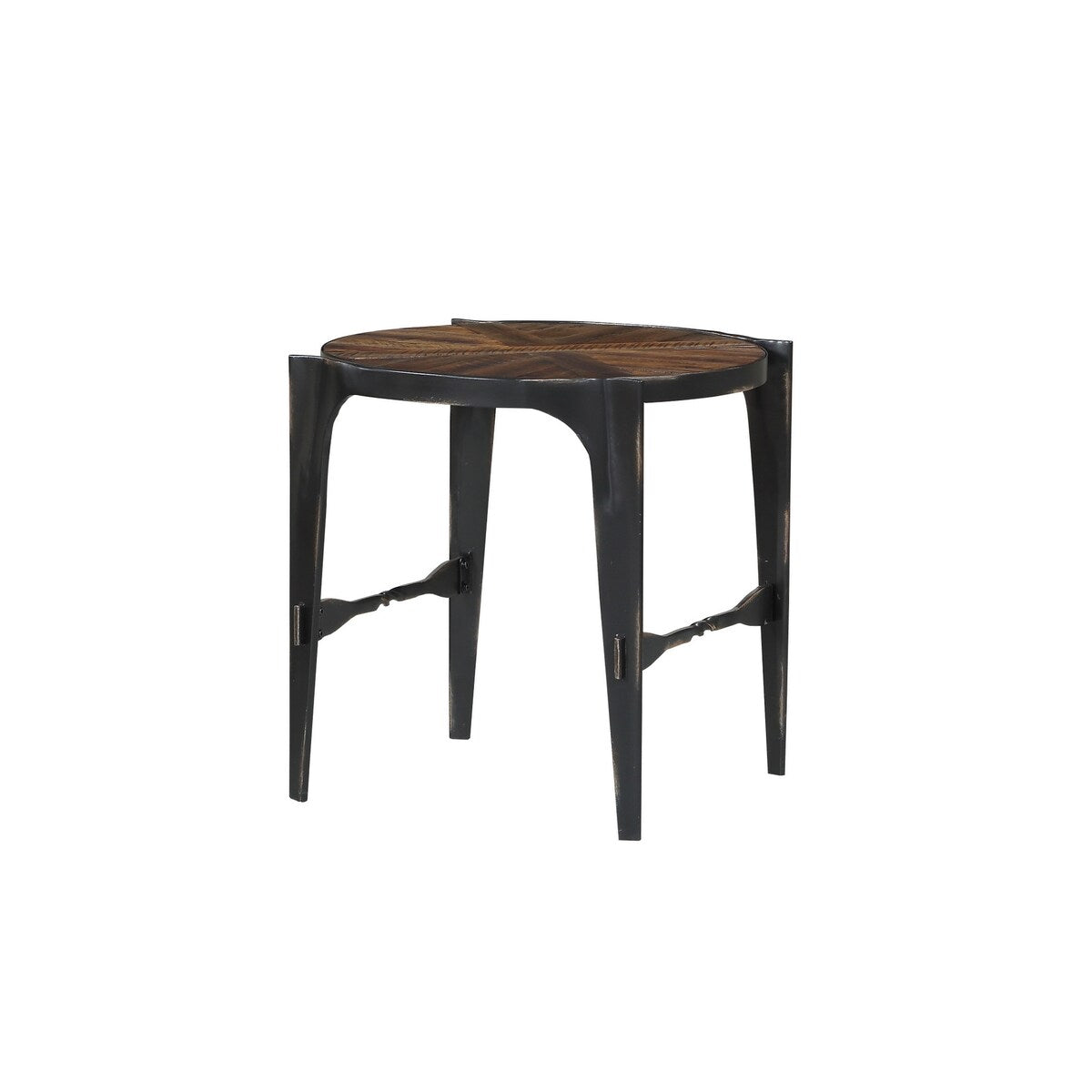Emerald Home Franklin's Forge Honeyed Amber and Antique Black Round End Table with Pieced Wood Top And Forged Steel Legs