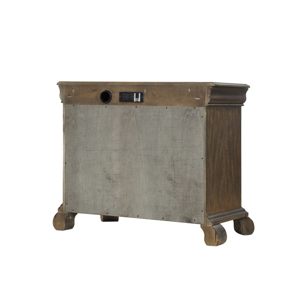 Emerald Home Knoll Hill Walnut Brown and Dark Bronze Nightstand with Pieced Chevron Door Panels And French Casement Hardware,