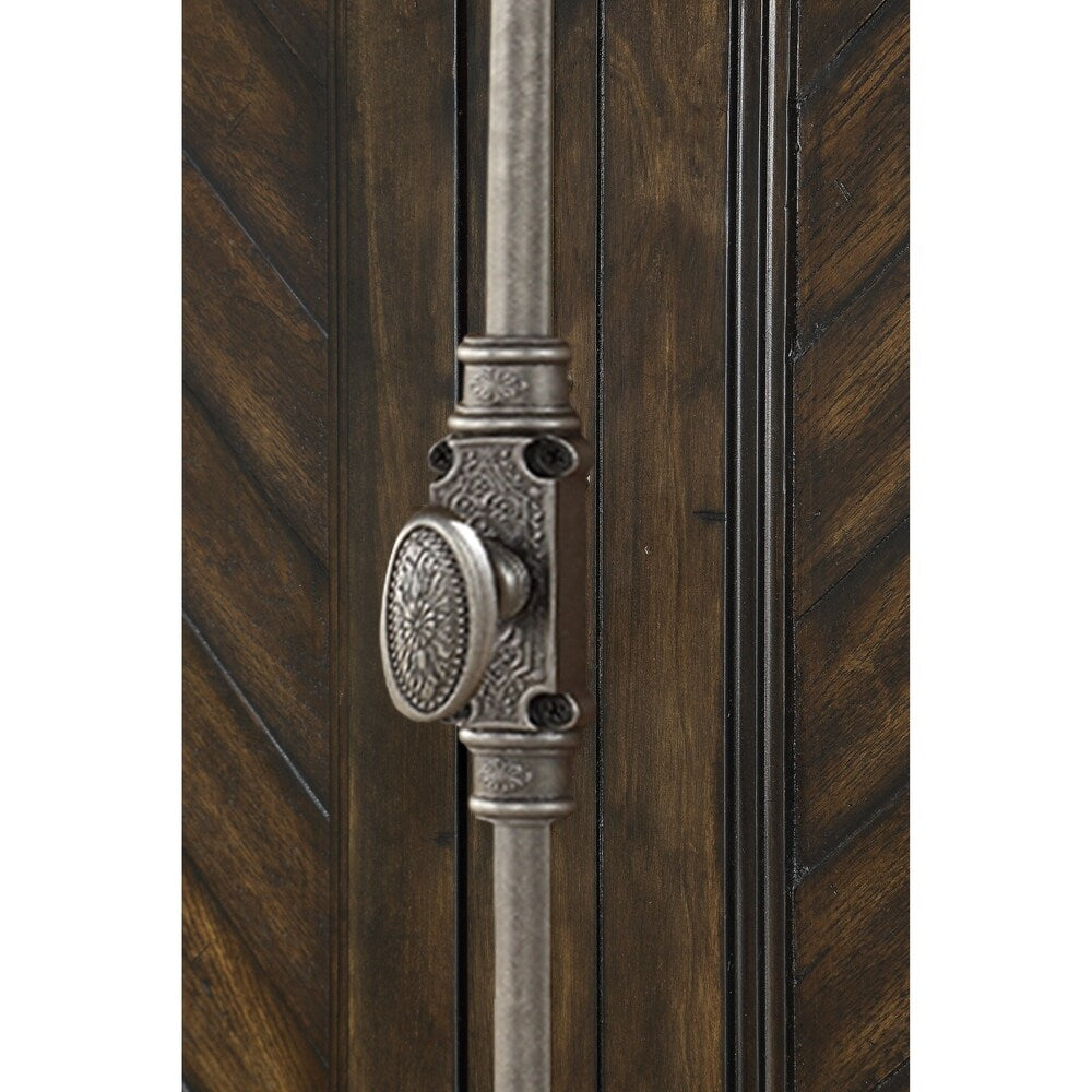 Emerald Home Knoll Hill Walnut Brown and Dark Bronze Nightstand with Pieced Chevron Door Panels And French Casement Hardware,