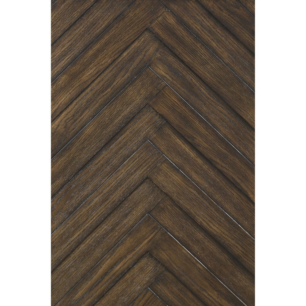 Emerald Home Knoll Hill Walnut Brown and Dark Bronze Nightstand with Pieced Chevron Door Panels And French Casement Hardware,