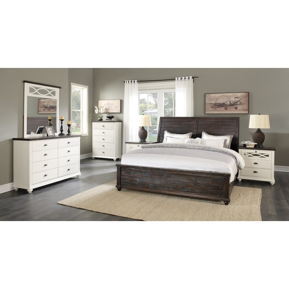 Emerald Home Mountain Retreat Dark Mocha Bed with Thick Molding, Slatted Insets, and Bun Feet, King
