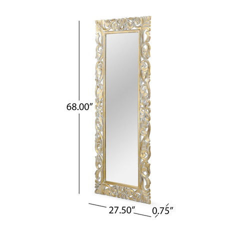 Emerton Traditional Standing Mirror with Floral Carved Frame by Christopher Knight Home - 27.50" W x 0.75" L x 68.00" H