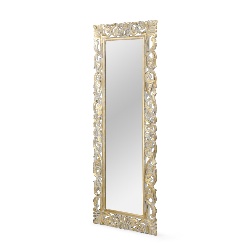 Emerton Traditional Standing Mirror with Floral Carved Frame by Christopher Knight Home - 27.50" W x 0.75" L x 68.00" H