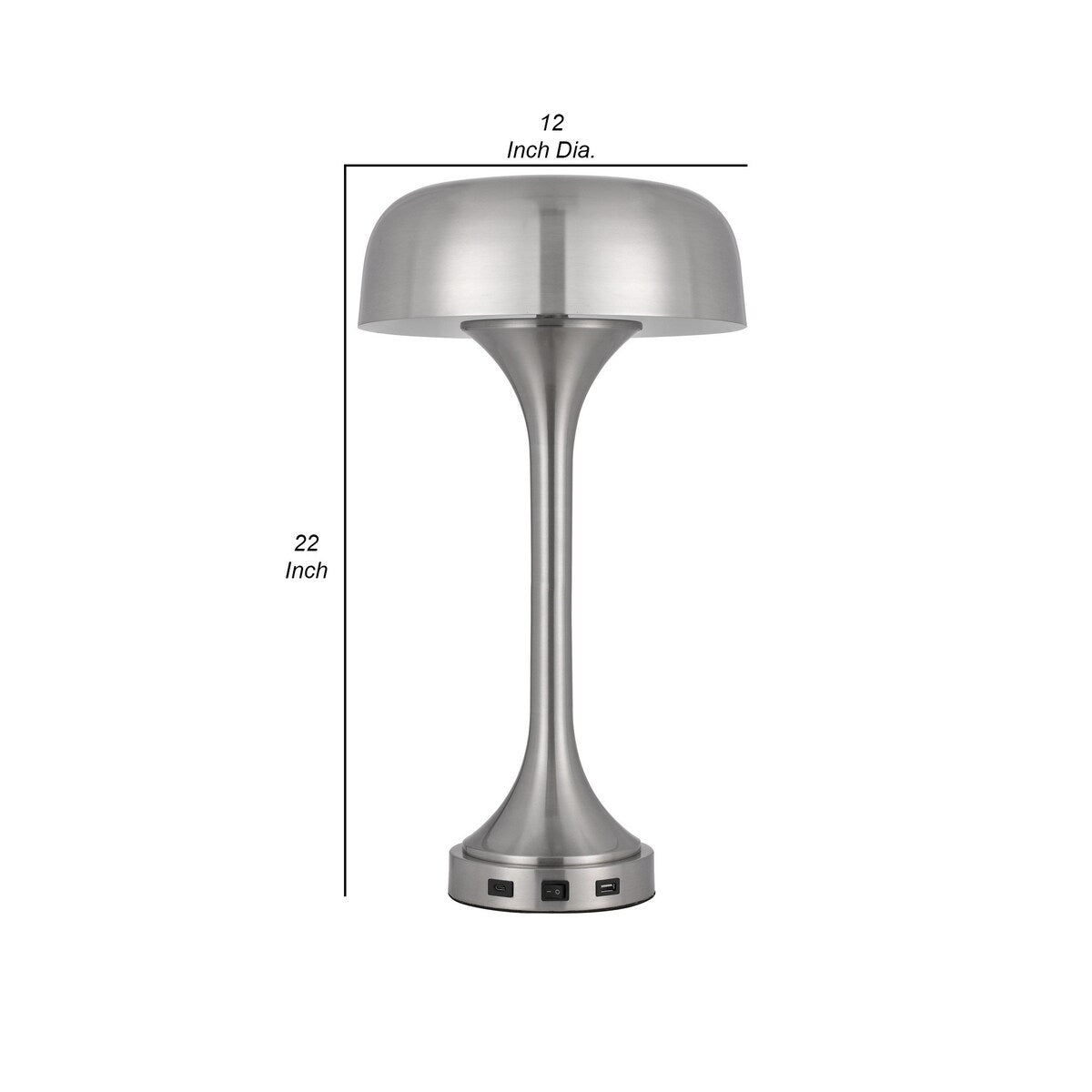 Emma 22 Inch Modern Desk Lamp, 2 USB, 1 Type C USB Charging Port, Silver