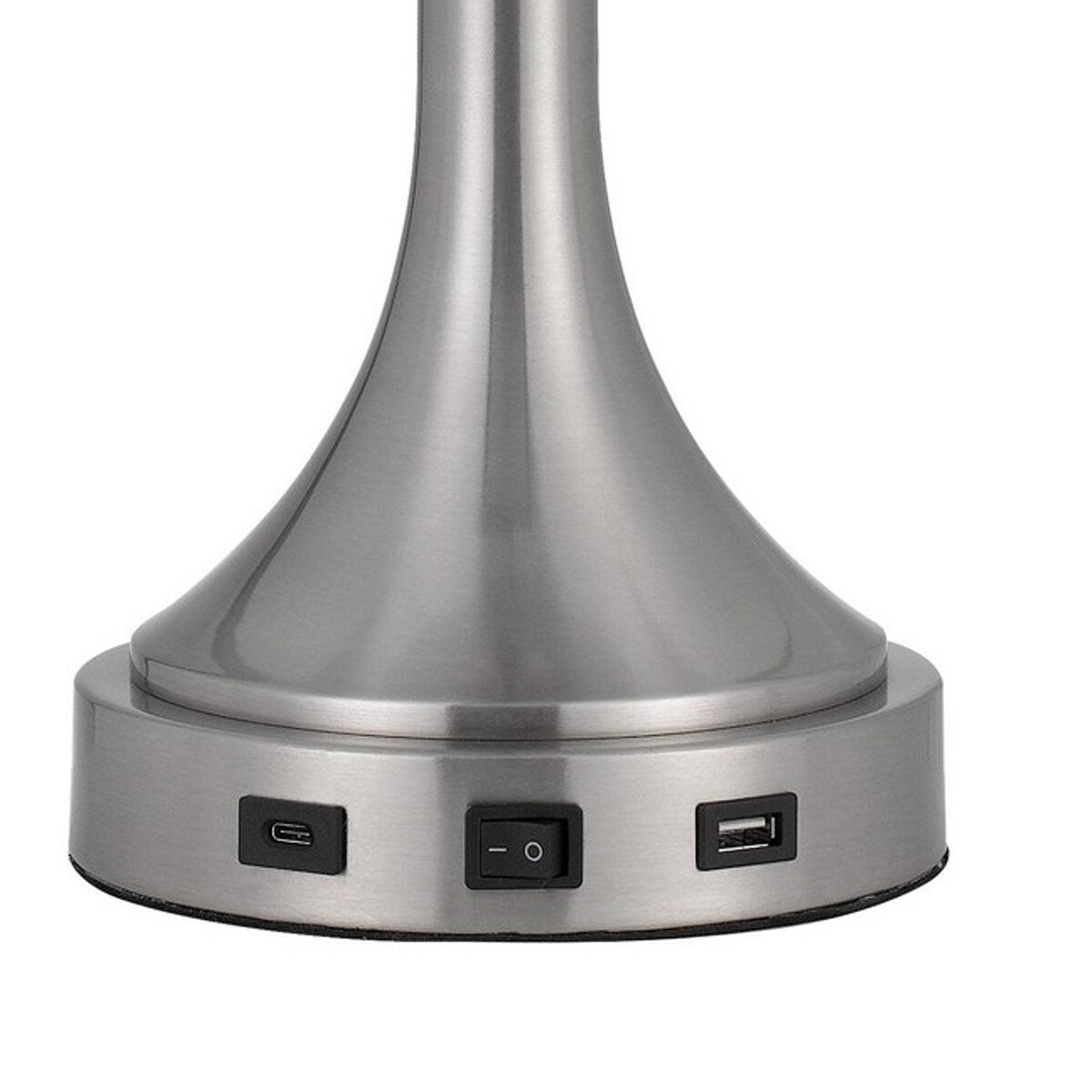 Emma 22 Inch Modern Desk Lamp, 2 USB, 1 Type C USB Charging Port, Silver