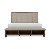 Emma 4 Piece Gray Modern Fabric Upholstered Tufted Shelves Panel Bedroom Set