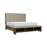 Emma 4 Piece Gray Modern Fabric Upholstered Tufted Shelves Panel Bedroom Set