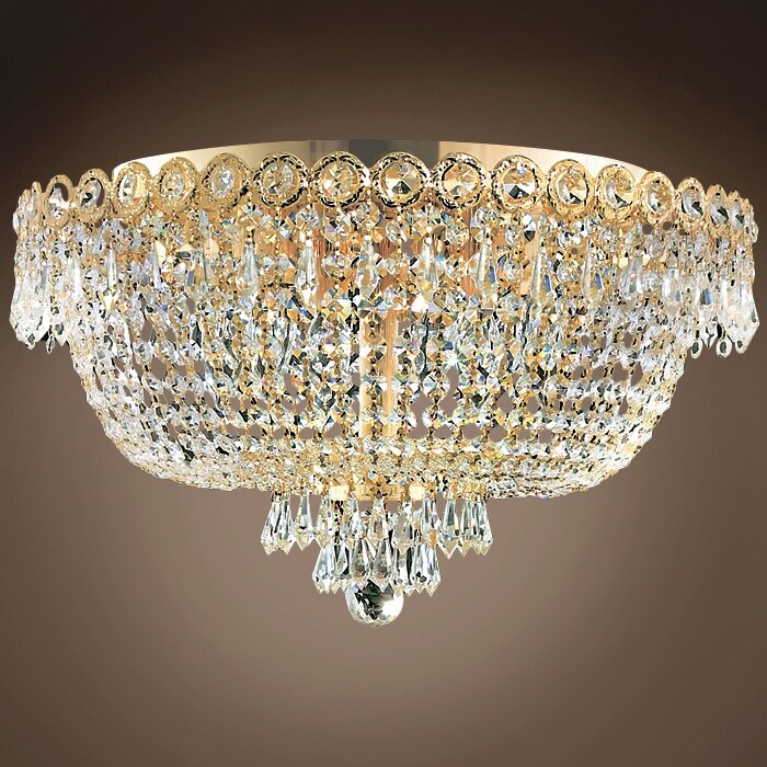 Empire 6 Light 18" Gold Flush Mount With Clear European/Swarovski Crystals - 10.00