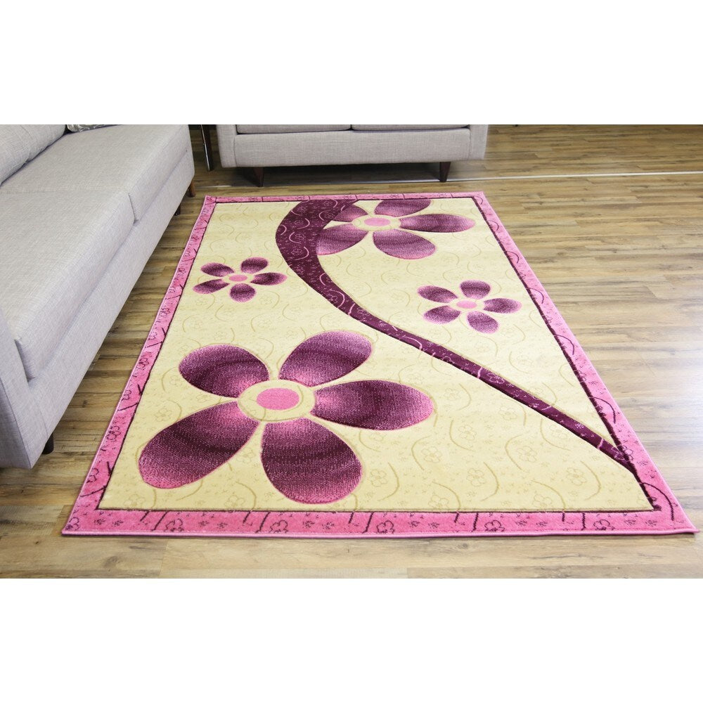 Empire Rosa Transitional Pink/Cream Polypropylene Hand-carved Rug (3'11 x 5'3) - 3'11 x 5'3