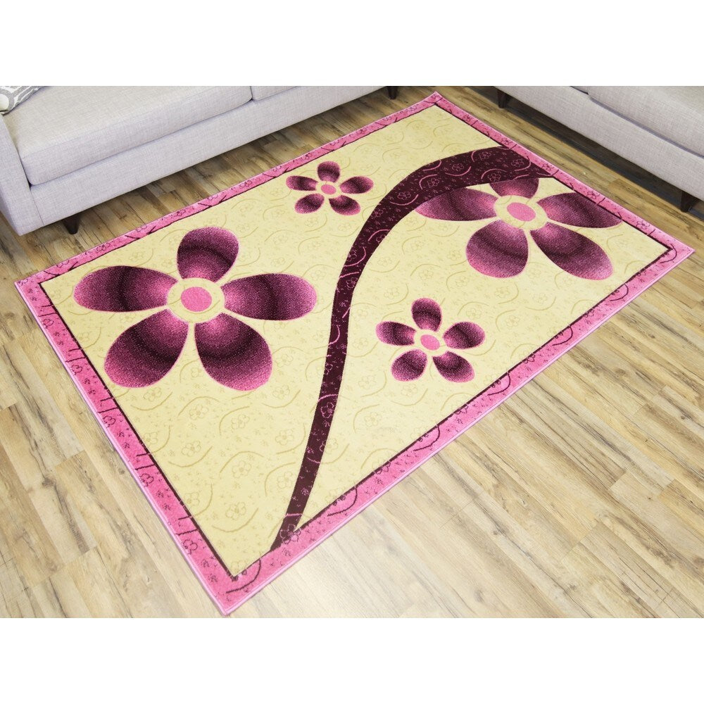 Empire Rosa Transitional Pink/Cream Polypropylene Hand-carved Rug (3'11 x 5'3) - 3'11 x 5'3