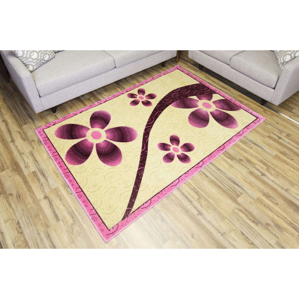 Empire Rosa Transitional Pink/Cream Polypropylene Hand-carved Rug (3'11 x 5'3) - 3'11 x 5'3