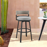 Encinitas Black Aluminum and Gray Wicker Outdoor Patio Bar or Counter Height Swivel Stool