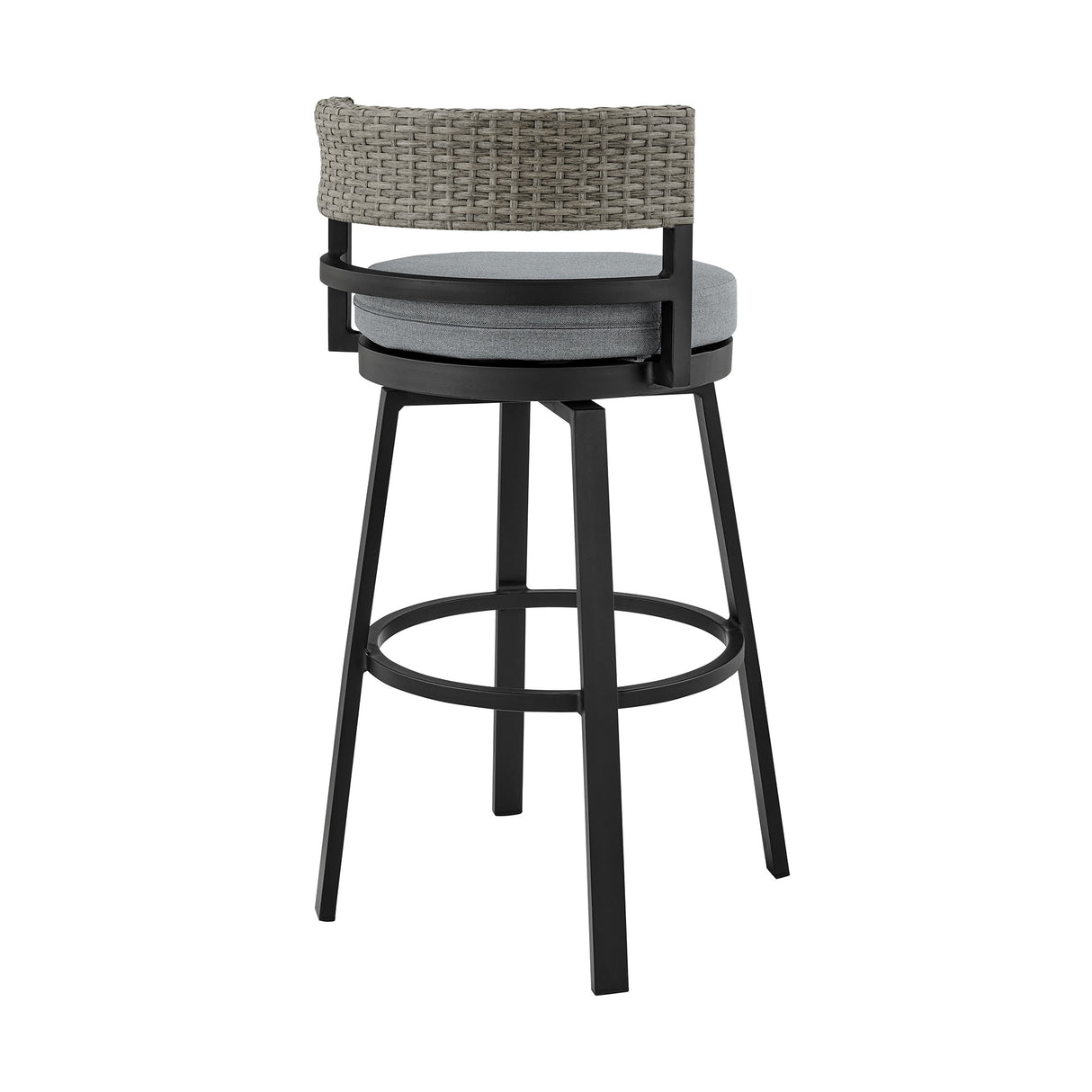 Encinitas Black Aluminum and Gray Wicker Outdoor Patio Bar or Counter Height Swivel Stool