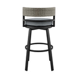 Encinitas Black Aluminum and Gray Wicker Outdoor Patio Bar or Counter Height Swivel Stool